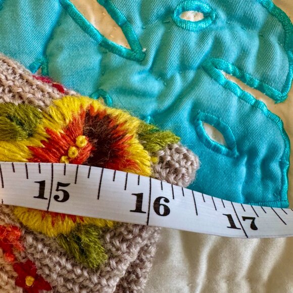 90s Vintage 100% Wool Tan Light Brown Floral Embroidered Shrug Sweater - Picture 8 of 8